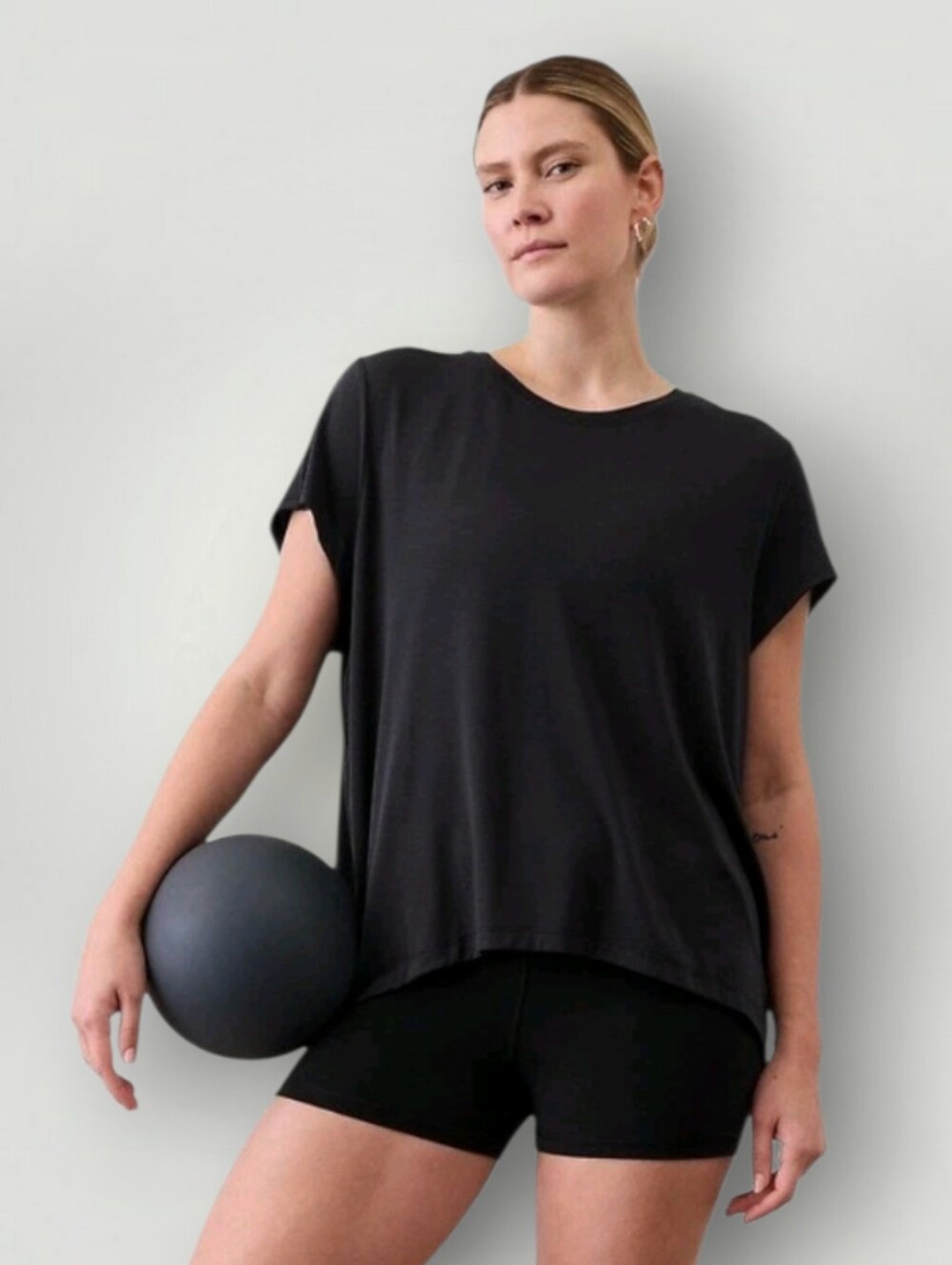 Athleta Oversized Tee Large Charcoal Navy Dolman Sleeve High Low Hem Modal